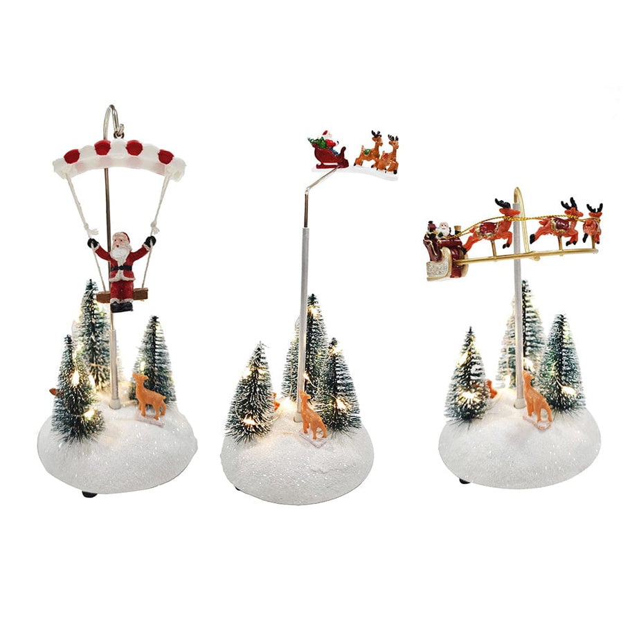 B/O Light Up Forest Scene with Aerial Santa Asst