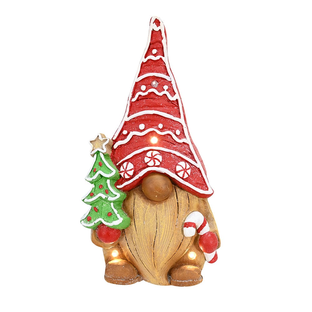 B/O LED Iced Gingerbread Ceramic Gnome with Timer