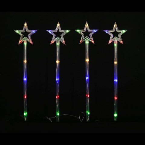 4pk Multi LED Solar Star Path Lights (55cm)