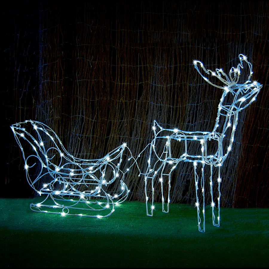 LED Solar Sleigh With Reindeer (White)