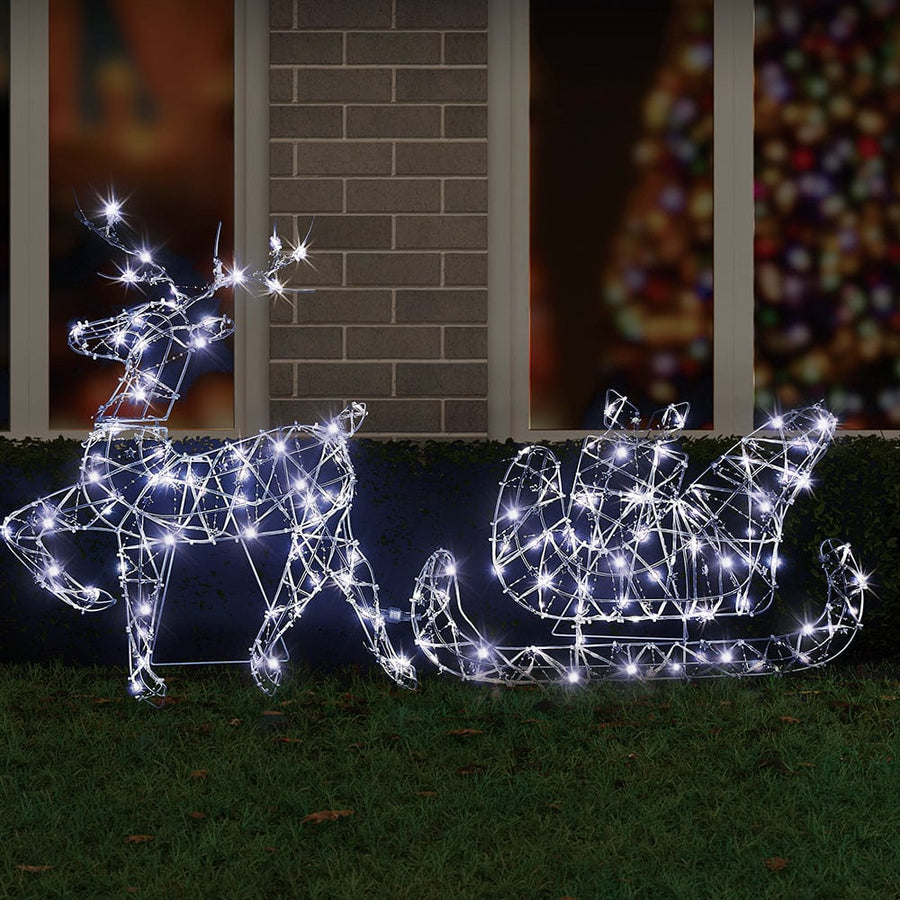 LED Twinkling Beaded Stars Reindeer with Sleigh