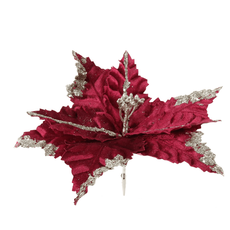 Poinsettia Rich Embossed Velvet Clip Asst