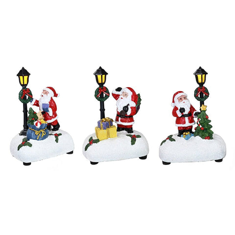 Light Up Santa with Street Lamp Asst (12cm)