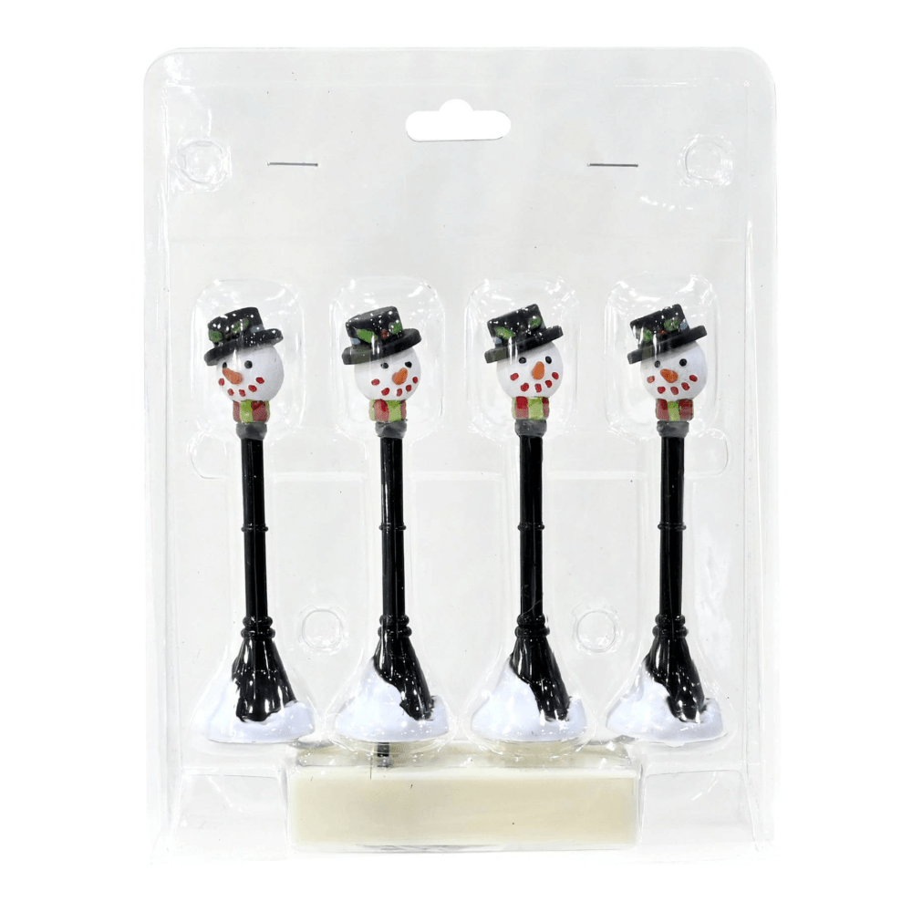 Light Up Mini Santa/Snowman Street Lamps (4pk)