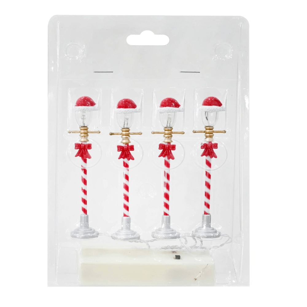 Light Up Mini Santa/Snowman Street Lamps (4pk)