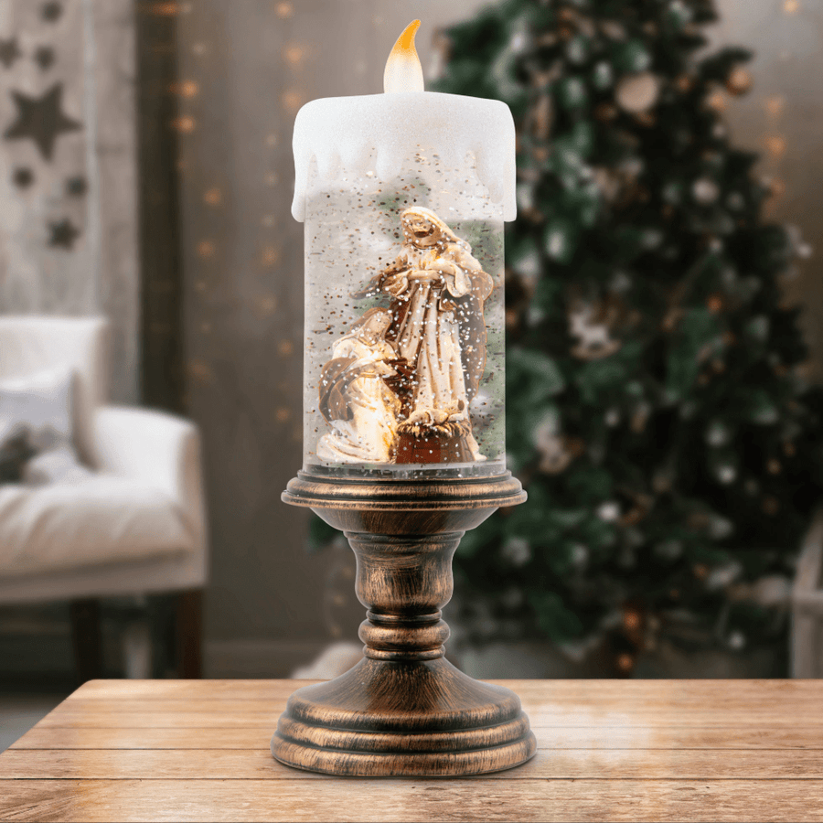 Gltter Swirl Nativity Pedestal Candle USB