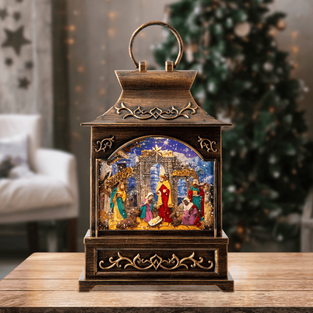 Glitter Swirl Musical Nativity Backdrop Lantern USB