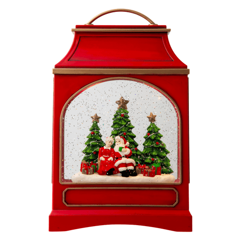 Glitter Swirl Mr/Mrs Claus RedLarge Lantern USB