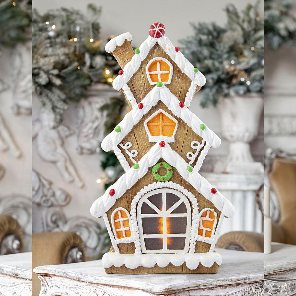 B/O LED Iced Gingerbread Ceramic House with Timer