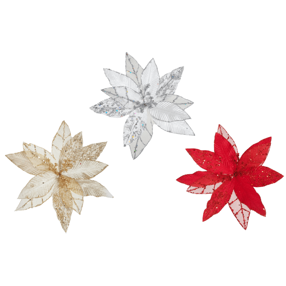 Luxe Poinsettia Organza Clip Asst