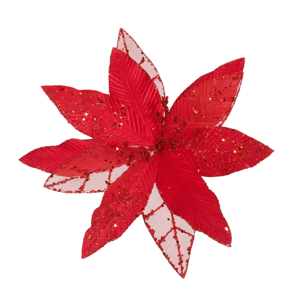 Luxe Poinsettia Organza Clip Asst