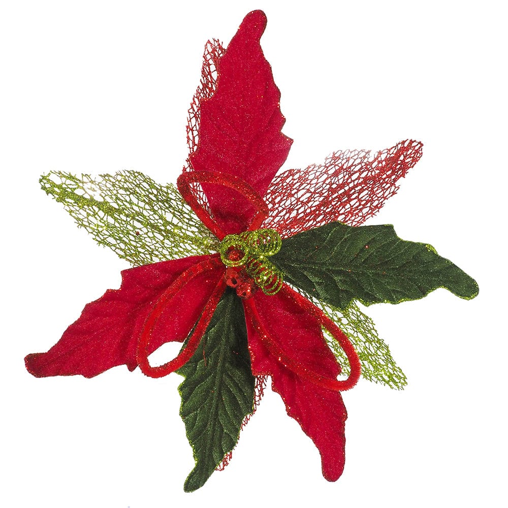 Vibrant Green-Red Poinsettia Clip Asst