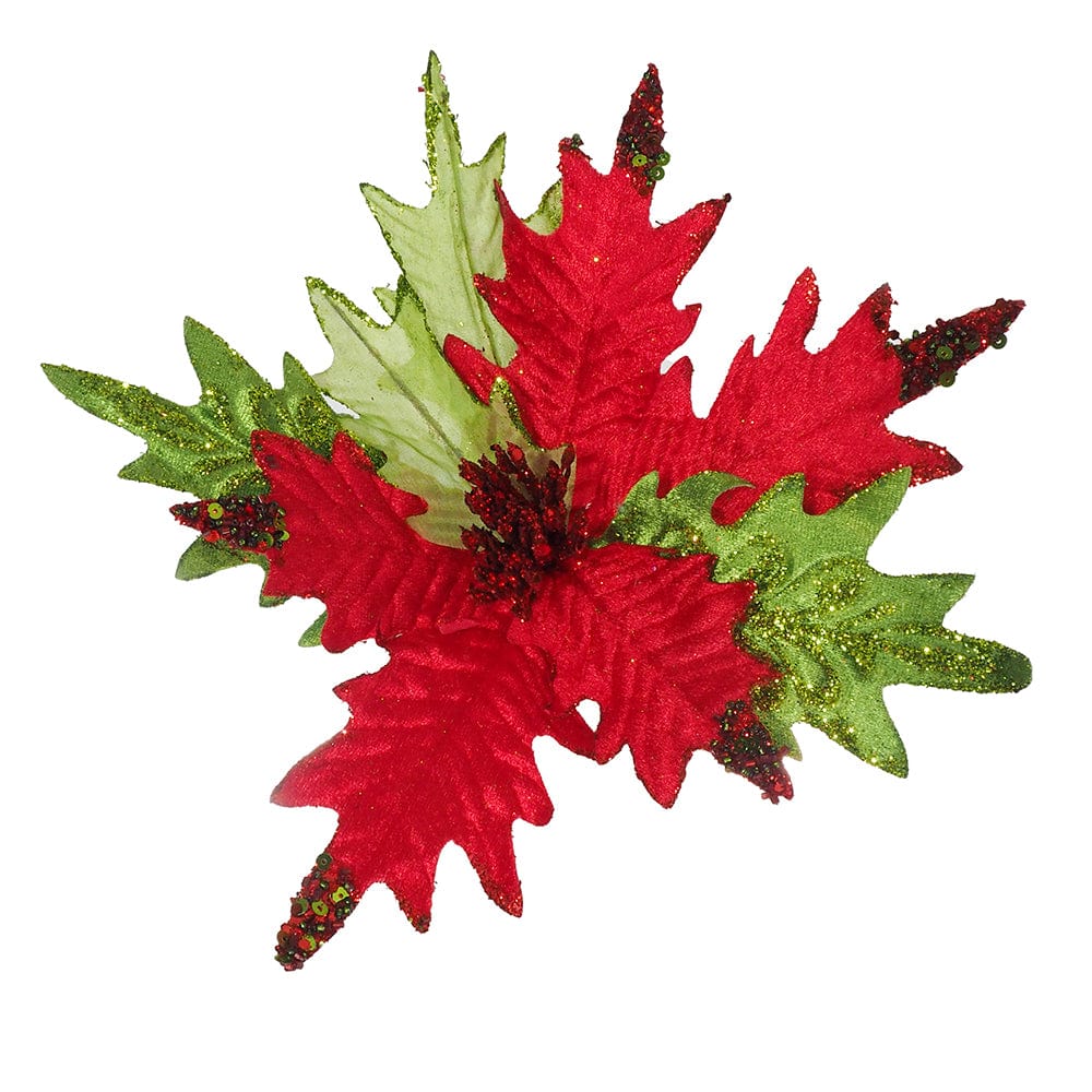 Vibrant Green-Red Poinsettia Clip Asst