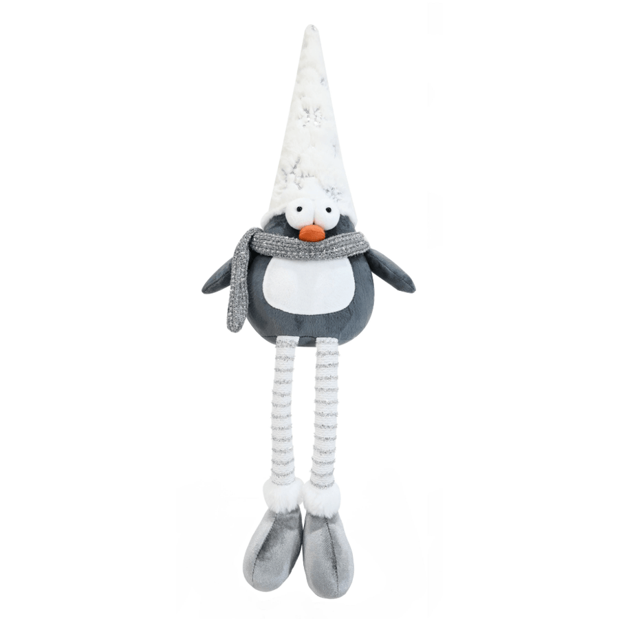 Sitting Silver Snow Penguins with Dangly Legs Asst (67cm)