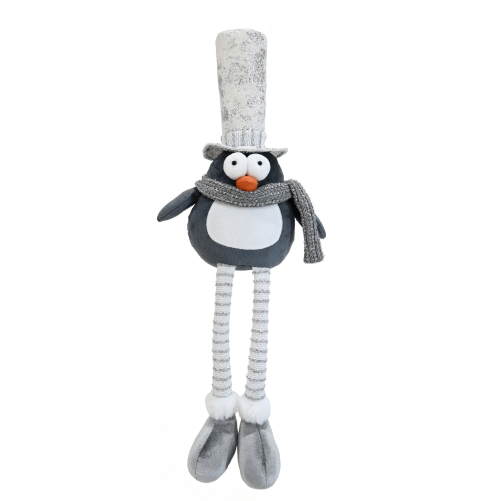 Sitting Silver Snow Penguins with Dangly Legs Asst (67cm)