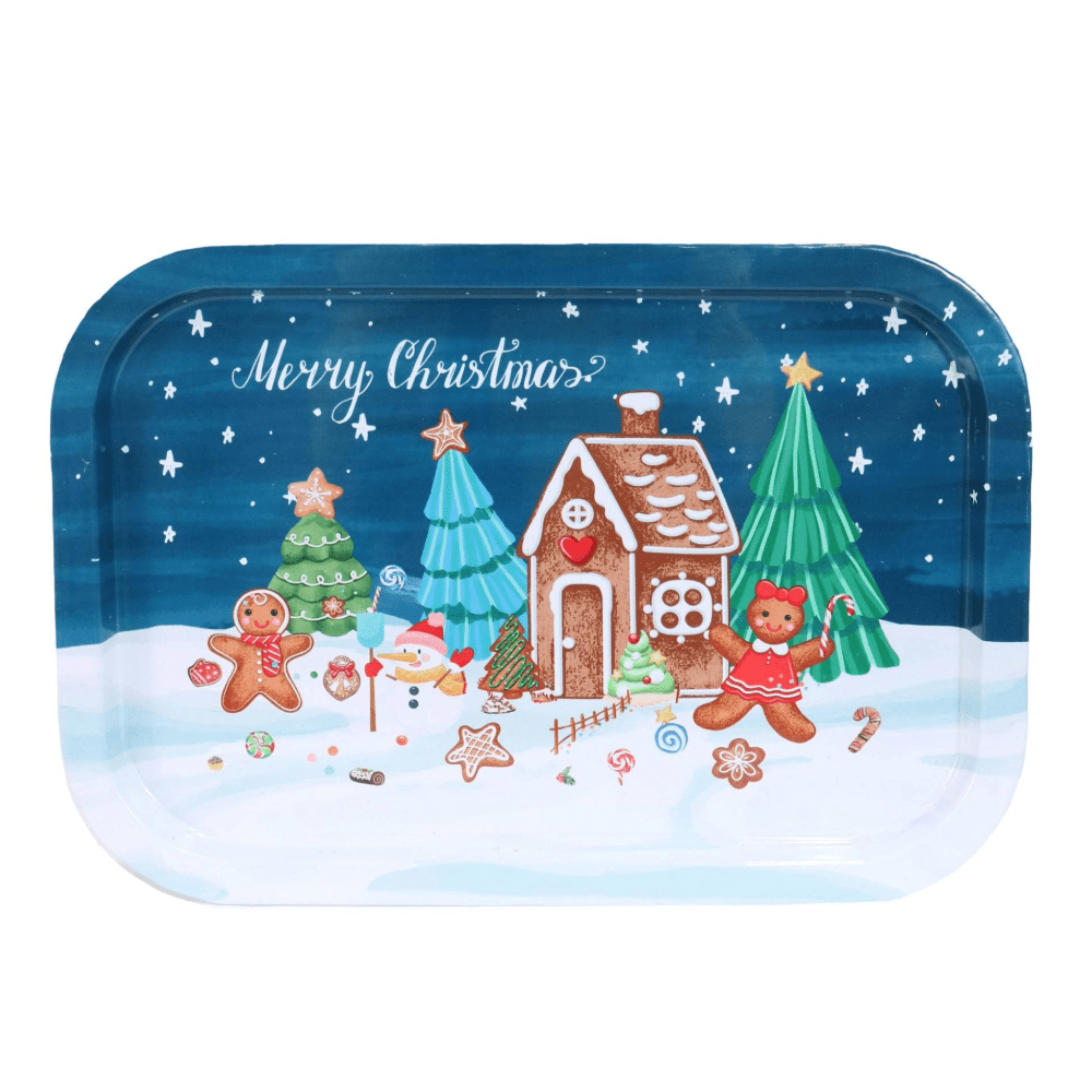 Christmas Metal Rectangular Tray Asst