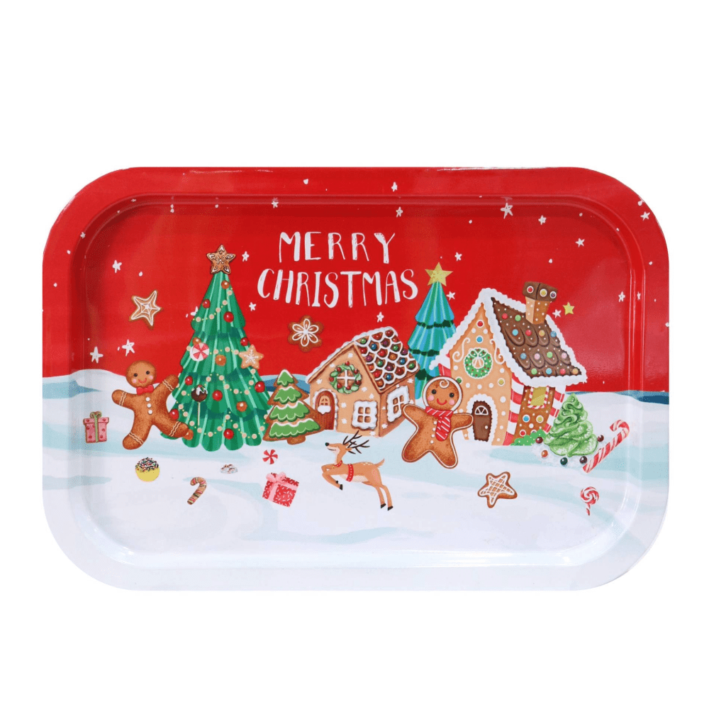 Christmas Metal Rectangular Tray Asst