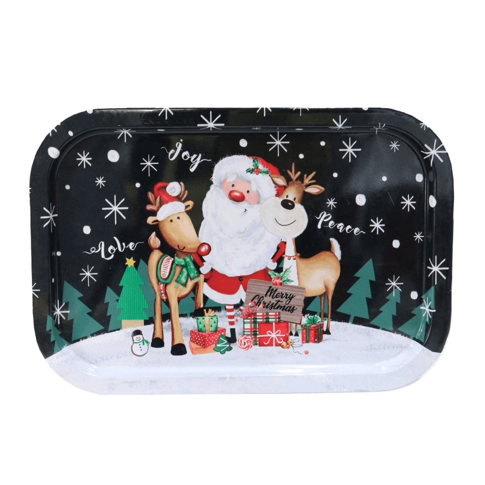 Christmas Metal Rectangular Tray Asst