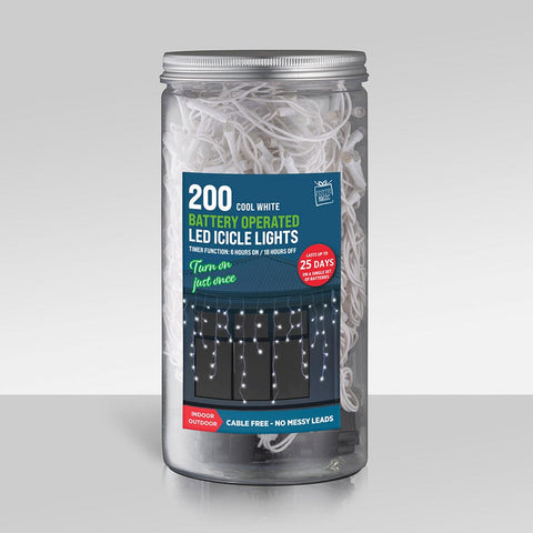 200 B/O LED Cool Icicle Lights in Jar