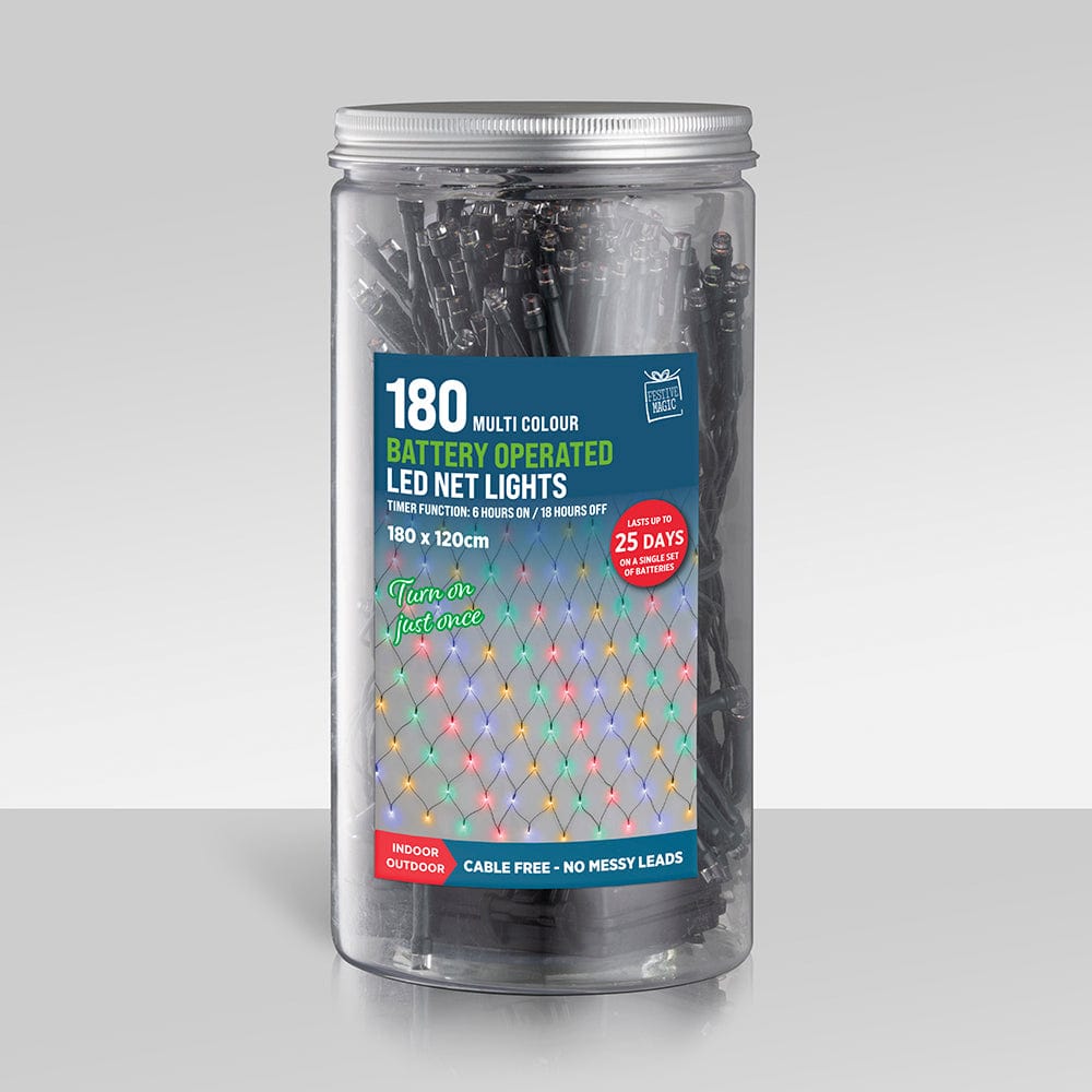 180 B/O LED Net Lights In Jar with Timer Asst