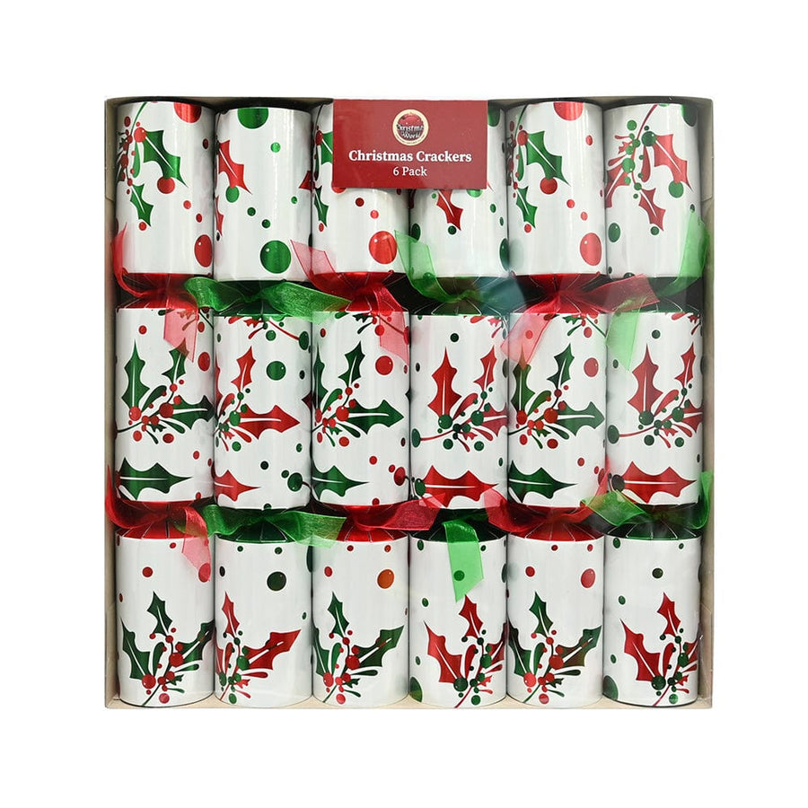 6pk Traditional Holly Bon Bons (30cm)