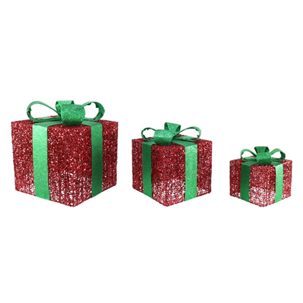 3pc Red and Green Glitter Presents Set – Christmas World