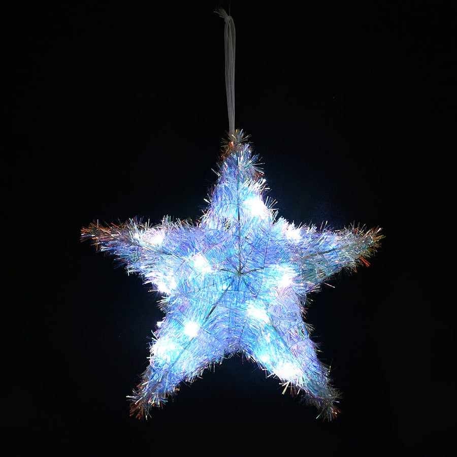 B/O LED Iridescent Tinsel Star (30cm)