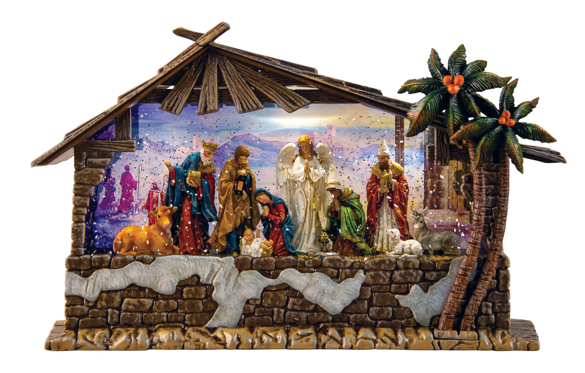 LED Deluxe Glitter Swirl Music Nativity Scene USB